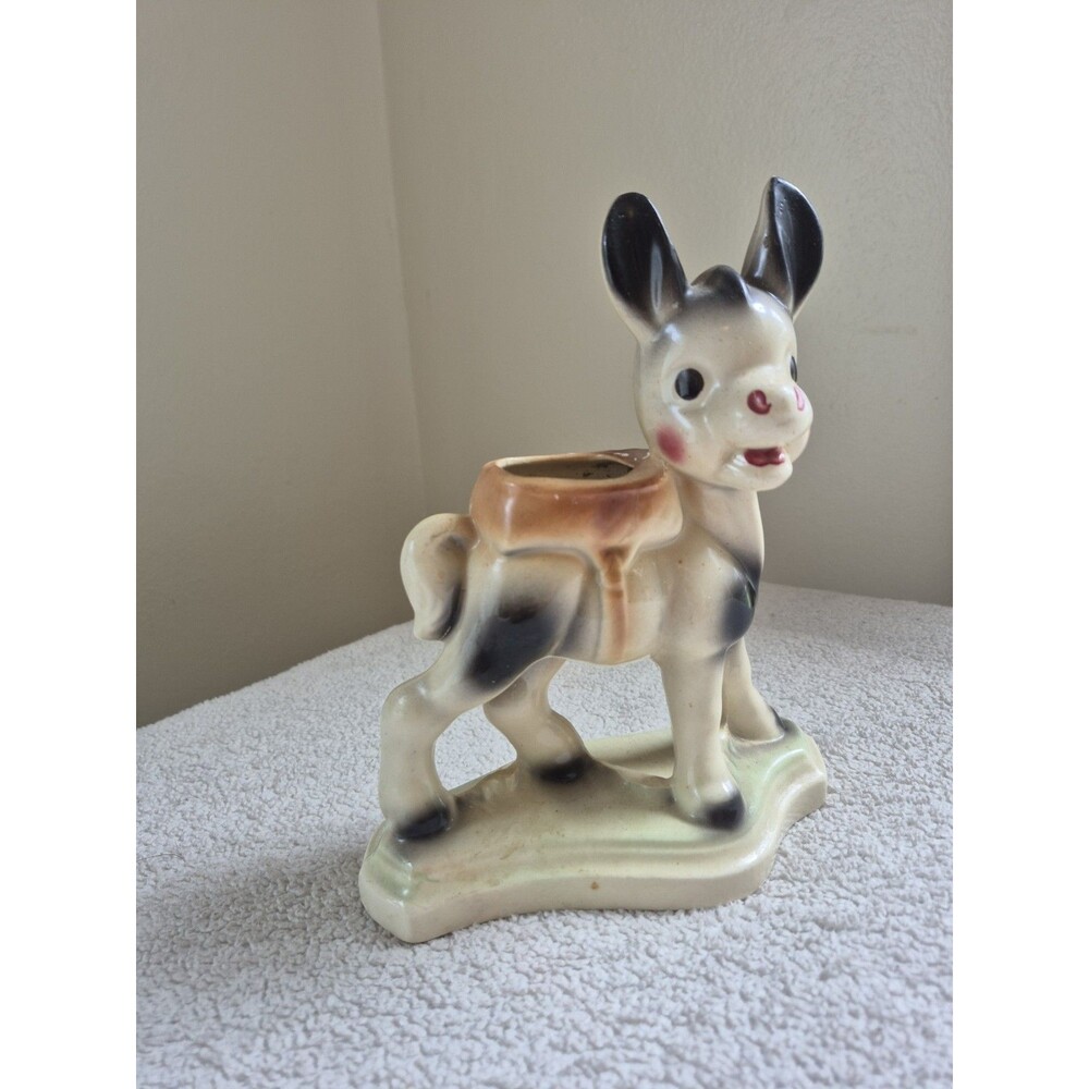 Vintage Ceramic Donkey Burro Planter Figurine MCM Kitsch Pottery Japan Style